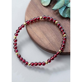 Vòng tay đá Garnet phối bi mạ vàng size hạt 6mm mệnh hỏa, thổ - Ngọc Quý Gemstones