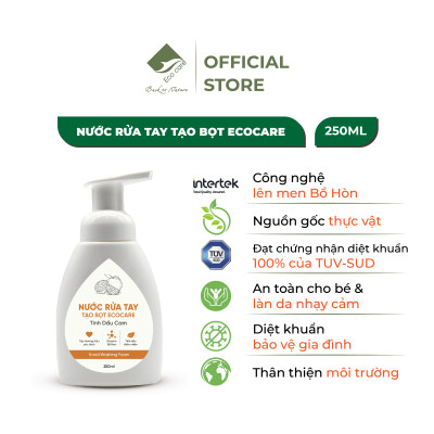 Nước rửa tay Hữu cơ diệt khuẩn dạng bọt Tinh dầu Thiên nhiên Cam/Quế/Nhài 1L thương hiệu ECOCARE ( tặng kèm vỏ tạo bọt)