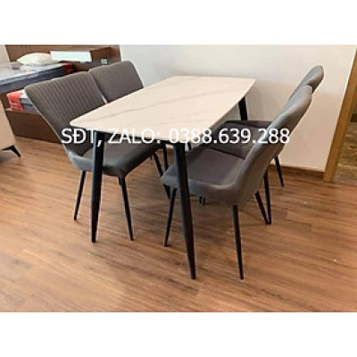 Bộ bàn ăn chân Trụ 1m2 + 4 ghế Royal mặt đá ceramic  Thương hiệu Nội Thất Bình Long 
