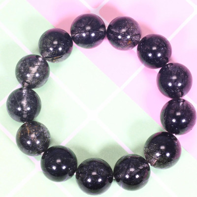 Vòng tay đá thạch anh tóc đen size hạt 17mm mệnh thủy, mộc - Ngọc Quý Gemstones