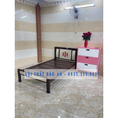 Giường sắt hộp kiểu gỗ BẢO AN 1mX2m - Mẫu 03