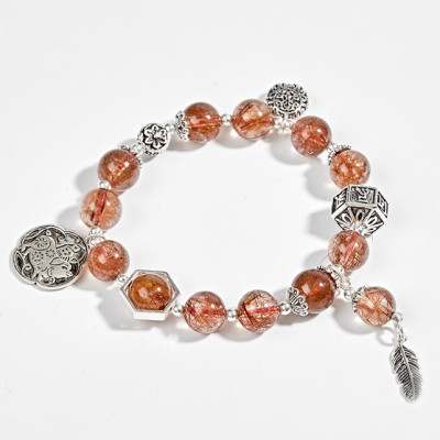 Vòng Thạch Anh Tóc Đỏ Phối Charm Heo Bạc (10mm) Ngọc Quý Gemstones