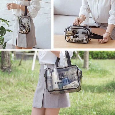 Set 3 túi trong suốt đựng mỹ phẩm du lịch, bộ 3 túi đựng đồ đa năng chống thấm nước