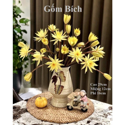 Bình Hoa Lọ Hoa Men Mộc Dáng Ly Ngược Vẽ Tay Gốm Sứ Bát Tràng 