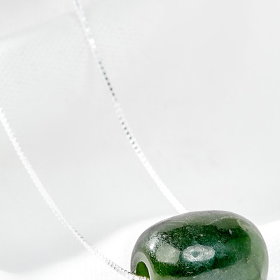 Dây chuyền lu thống ngọc bích trơn dây bạc Ngọc Quý Gemstones