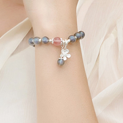 Vòng tay đá xà cừ phối charm hoa bạc mệnh thủy, kim - Ngọc Quý Gemstones