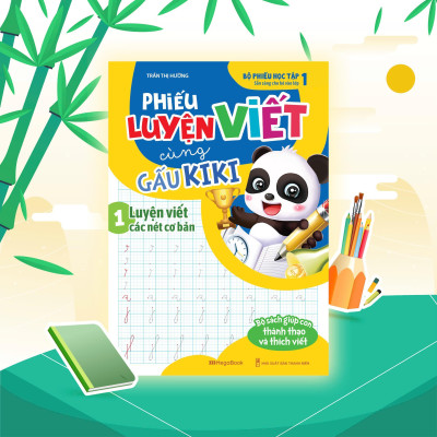 Sách - Phiếu Luyện Viết Cùng Gấu Kiki 1 - Luyện Viết Các Nét Cơ Bản - Megabook