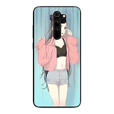 Ốp Lưng in cho Xiaomi Redmi Note 8 Pro Mẫu Cô Gái Áo Hồng Nền Xanh - Hàng Chính Hãng