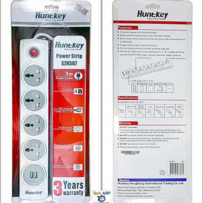 Ổ cắm điện chống giật có 2 cổng usb sạc điện thoại Huntkey SZN 507 - Hàng chính hãng