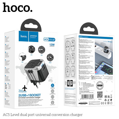 Ổ cắm du lịch nhật bản, quốc tế, đa năng sạc nhanh có 2 cổng USB ổ cắm dòng điện phù hợp các loại chân cắm 4 chân cắm US - UK - EU - AUS AC5- Hàng chính hãng