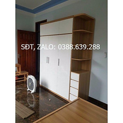 tủ quần áo gỗ mdf có kệ trang trí 2 tầng