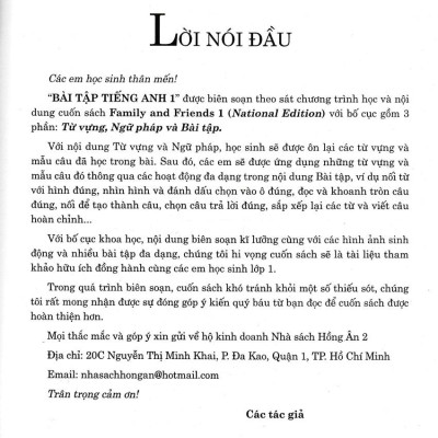 Bài Tập Tiếng Anh 1 (Biên Soạn Theo Bộ Sách Family And Friends 1 National Edition) (HA)