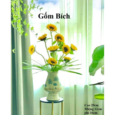 Bình Hoa Lọ Hoa Men Mộc Dáng Ly Ngược Vẽ Tay Gốm Sứ Bát Tràng 