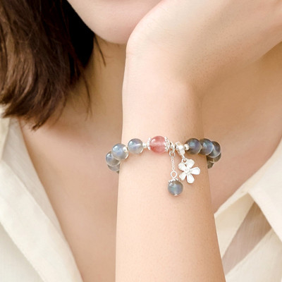 Vòng tay đá xà cừ phối charm hoa bạc mệnh thủy, kim - Ngọc Quý Gemstones