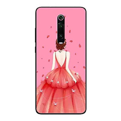 Ốp Lưng in cho Xiaomi Mi 9T Mẫu Cô Gái Váy Hồng Nền Hồng - Hàng Chính Hãng