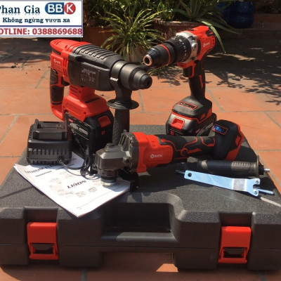 Bộ Combo 3 Máy Gồm Máy Khoan Đục Bê Tông, Máy Khoan Pin Và Máy Mài Cầm Tay Dùng Pin 199V, 2 Pin 15 Cell - Động Cơ Không Chổi Than (Bảo Hành 12 Tháng)