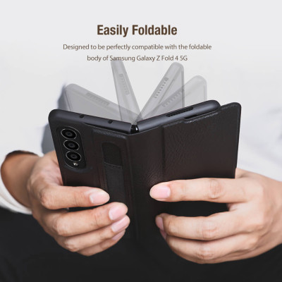 Case bao da chống sốc cho Samsung Galaxy Z Fold 4 trang bị ngăn đựng S-Pen hiệu Nillkin Aoge Leather Cover Case (bảo vệ máy cực tốt, chất liệu da thật cao cấp, thiết kế thời trang cá tính) - hàng nhập khẩu