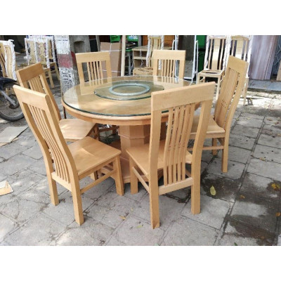 Bộ Bàn Ăn Tròn Xoay Mâm Gỗ Sồi Nga