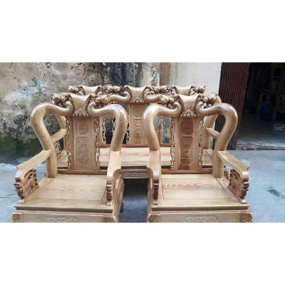 Bộ bàn ghế giả cổ trạm đào gỗ sồi nga