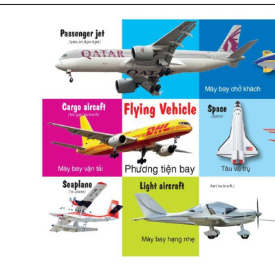Sách - 100 Từ Đầu Tiên:  Phương Tiện Giao Thông + Bảng Chữ Cái Màu Sắc Hình Dạng + Số Đếm + Động Vật - Combo 4 Cuốn - Song Ngữ Anh Việt - Việt Thư