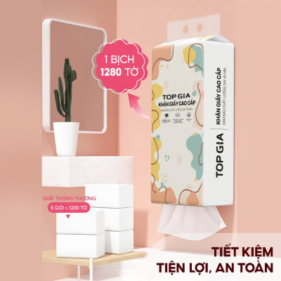 Giấy vệ sinh treo tường TopGia đa sắc 6 bịch, bột gỗ nguyên chất, 1280 tờ 4 lớp