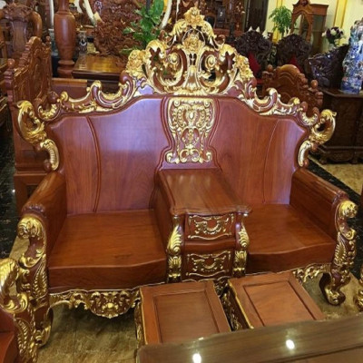 Bàn ghế Hoàng Gia Đại Gỗ Hương Đá Dát Vàng