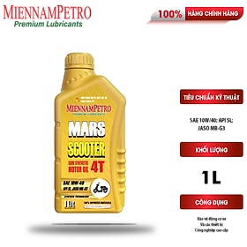 Dầu Nhớt Mars Scooter 4T 10W-40 API SL JASO MB 1L Bảo Vệ Liên Tục Động Cơ Xe Máy Tay Ga 4 Thì