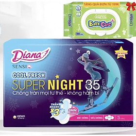 Chính Hãng | 1 Gói Băng Vệ Sinh Diana Sensi Cool Fresh Night 35cm- Diana Sensi Cool Fresh Ban Đêm 35cm (Mỗi gói 3 miếng)- HSD luôn mới