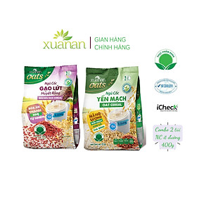 Combo 2 túi: Ngũ Cốc Gạo Lứt Huyết Rồng 400G + Ngũ Cốc Yến Mạch 400G [ít đường] (Tặng Kèm 1 Túi Yến Mạch 150G)