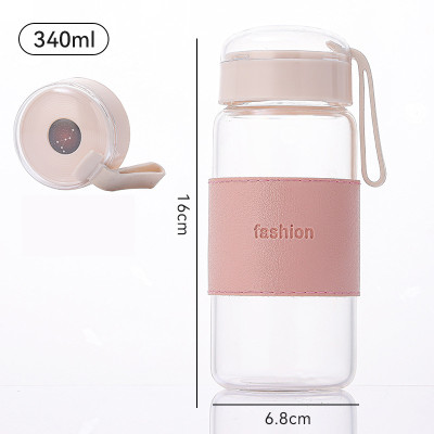Bình Thuỷ Tinh Có Dây Đeo Dung Tích 340ml Kèm Bọc Da In Hình Chòm Sao - Giao Màu Ngẫu Nhiên