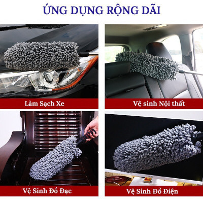 Chổi lau quét bụi ô tô, xe máy, cây chổi tròn - dẹt cán dài quét dọn vệ sinh nội thất xe hơi,xe tải,bàn ghế sofa cao cấp