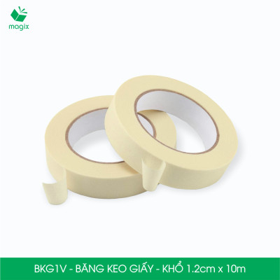 BKG1V - Block 12 cuộn băng keo giấy khổ 1.2cm x 10m - Băng dính giấy viết được, chặn màu sơn