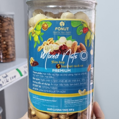 Hạt mix 5 loại hạt dinh dưỡng ( Hạt macca, quả óc chó vàng, quả óc chó đỏ, hạnh nhân, hạt điều )