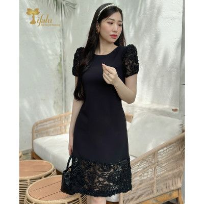Váy đầm dự tiệc TIFALU LD306 - Đầm trung niên dáng suông ren hoa hồng sang trọng