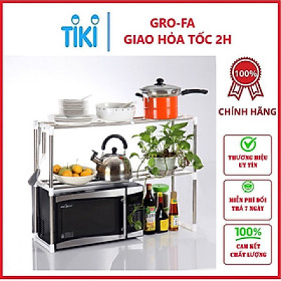 Kệ để lò vi sóng, kệ nhà bếp 2 tầng đa năng, kệ đựng gia vị có móc treo ở các góc, tiết kiệm không gian 64x25x45cm - Hàng chính hãng