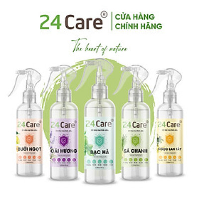 Xịt Phòng Tinh Dầu Hữu Cơ Organic 24Care - Kháng khuẩn - Khử mùi hôi - Đuổi muỗi, kiến ba khoan - côn trùng - Hương thơm thư giãn.