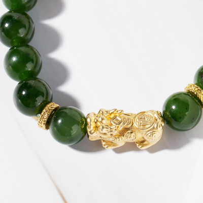 Vòng ngọc bích phối tỳ hưu bạc mạ vàng 24K Ngọc Quý Gemstones