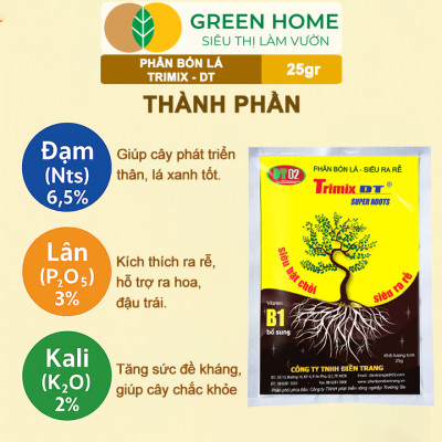 Phân Bón Lá TRIMIX-DT, GreenHome, Gói 25gr, Siêu Bật Chồi, Kích Thích Ra Rễ Cực Mạnh,Tăng Trưởng Cây