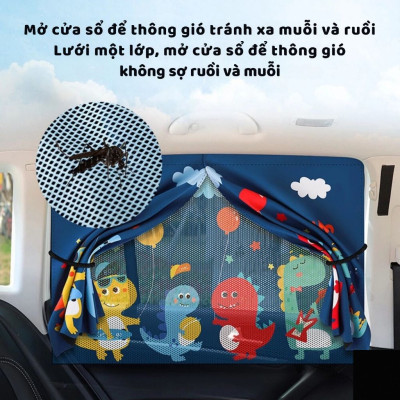 Rèm Che Nắng NAM CHÂM 2 Lớp Hoạt Hình Dễ Thương Xe Ô Tô | Màn Dày Dặn, Có Lưới Bảo Vệ Chống Muỗi, Hít Nam Châm