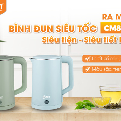 Bình đun siêu tốc 2 lớp Comet CM8226 – Hàng chính hãng - Dung tích 1.8L, công suất 1500W, chống bỏng, tự ngắt an toàn