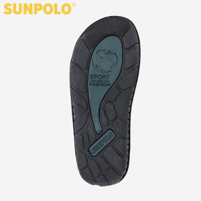 Dép nam quai ngang da bò SUNPOLO AQN005 phiên bản nâu