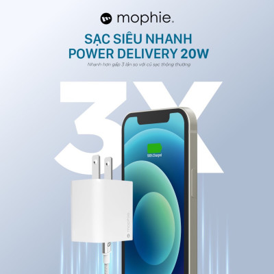 Adapter Sạc Type C PD 20W Mophie Trắng - Hàng chính hãng