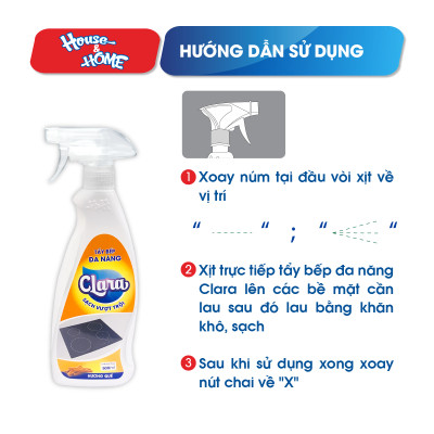 Tẩy dầu mỡ nhà bếp đa năng Clara hương gừng quế chai 500ml
