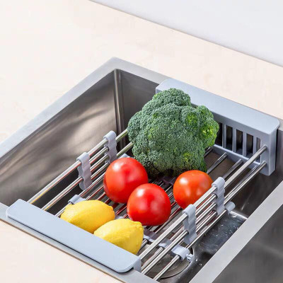 Kệ gác bồn rửa chén bát đa năng có thể thu gọn kéo dài, Giá úp bát, Kệ ráo nước hoa quả