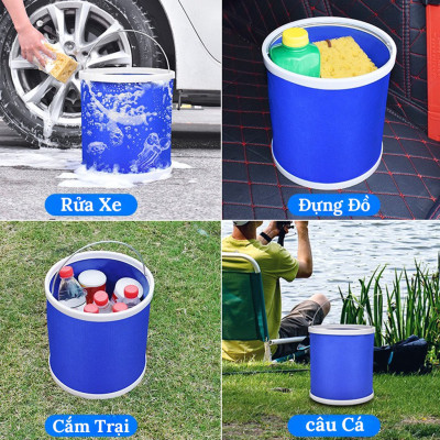 Xô Đựng Nước Gấp Gọn ( 13 L) - Xô Phượt , Xô Rửa Xe , Xô Câu Cá - PaKaSa - Hàng Chính Hãng 