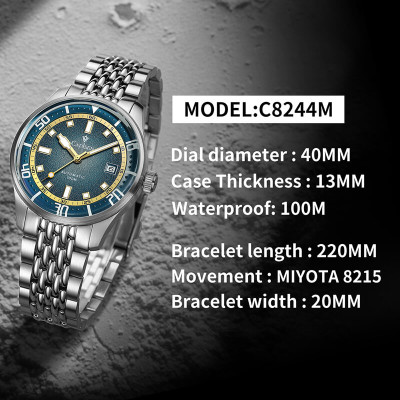 Đồng Hồ Nam Cadisen C8244M1 Chính Hãng Full Box Chống Nước Kính Chống Xước Dây Thép BH 2 Năm Máy Cơ