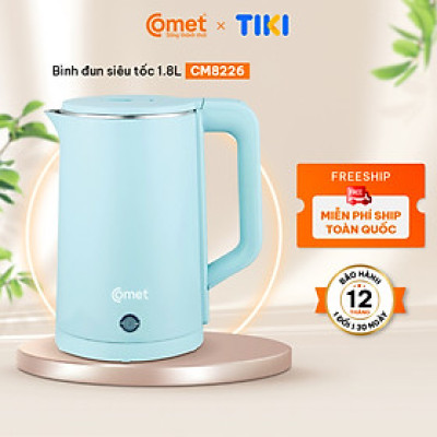 Bình đun siêu tốc 2 lớp Comet CM8226 – Hàng chính hãng - Dung tích 1.8L, công suất 1500W, chống bỏng, tự ngắt an toàn