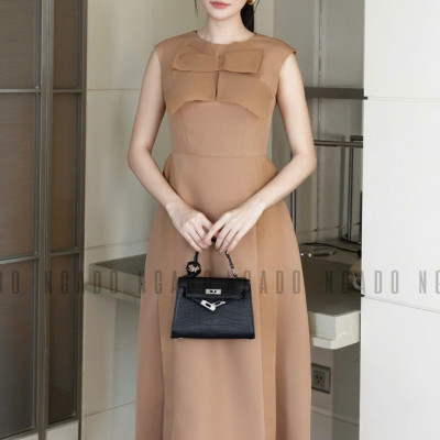 Đầm nâu sát nách NGADO , đầm công sở , dự tiệc