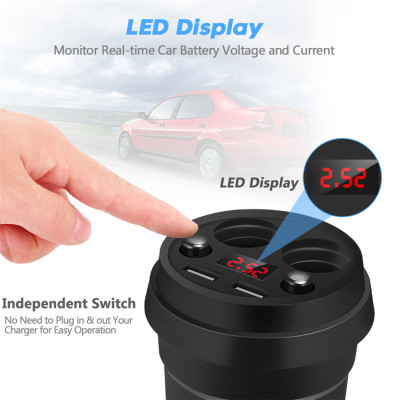 Tẩu củ sạc nhanh 4 in 1 đa năng 2 cổng USB & 2 Socket mở rộng hiệu CHOETECH C0024 dành cho xe hơi ô tô trang bị đèn LED hiển thị sạc (4 output, Max 3.1A, LED display) - Hàng chính hãng