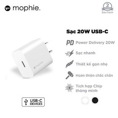 Adapter Sạc Type C PD 20W Mophie Trắng - Hàng chính hãng